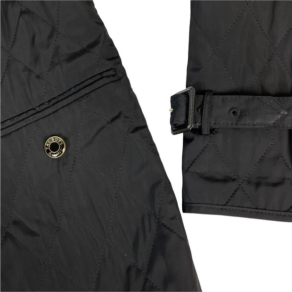 TALBOTS LIGHTWEIGHT BLACK QUILTED FUNNEL NECK STORM FLAP BUTTON DOWN JACKET - Picture 9 of 13
